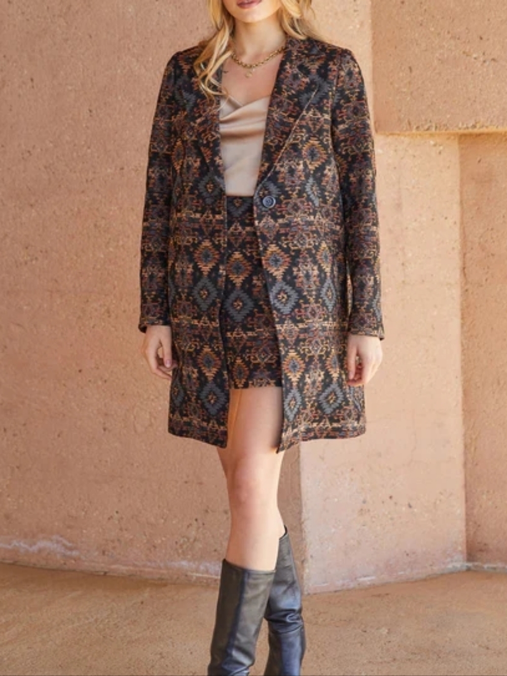 M Fifteen Twenty Designer Aztec Print Long Jacket